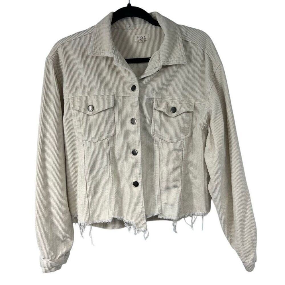 Pol Cream Corduroy Cropped Raw Hem Button Up Jacket Sz M